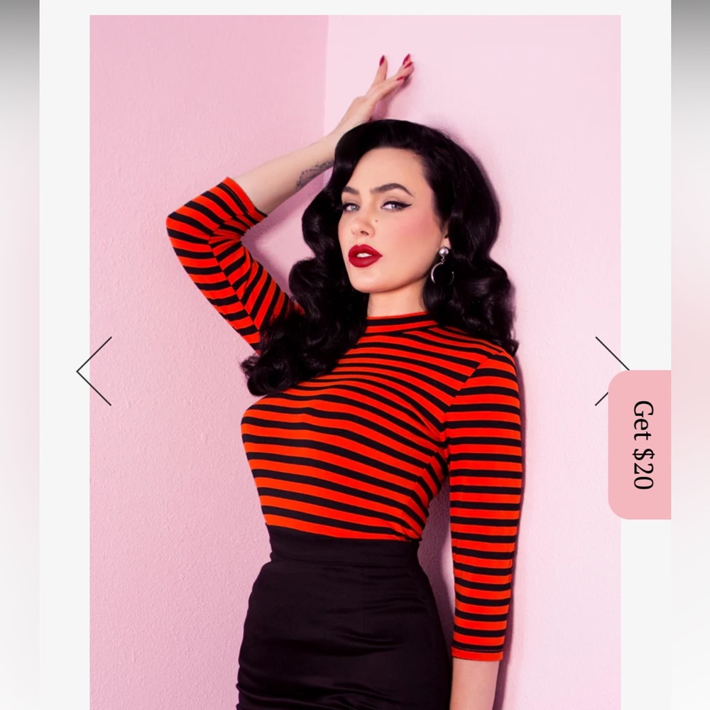 Bad Girl 3/4 Sleeve Top in Orange and Black Stripes NWT